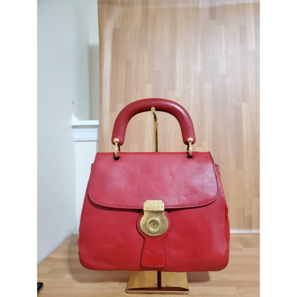 Authentic BURBERRY Trench Calfskin Large DK88 Top Handle Bag Red - Picture 5 of 13